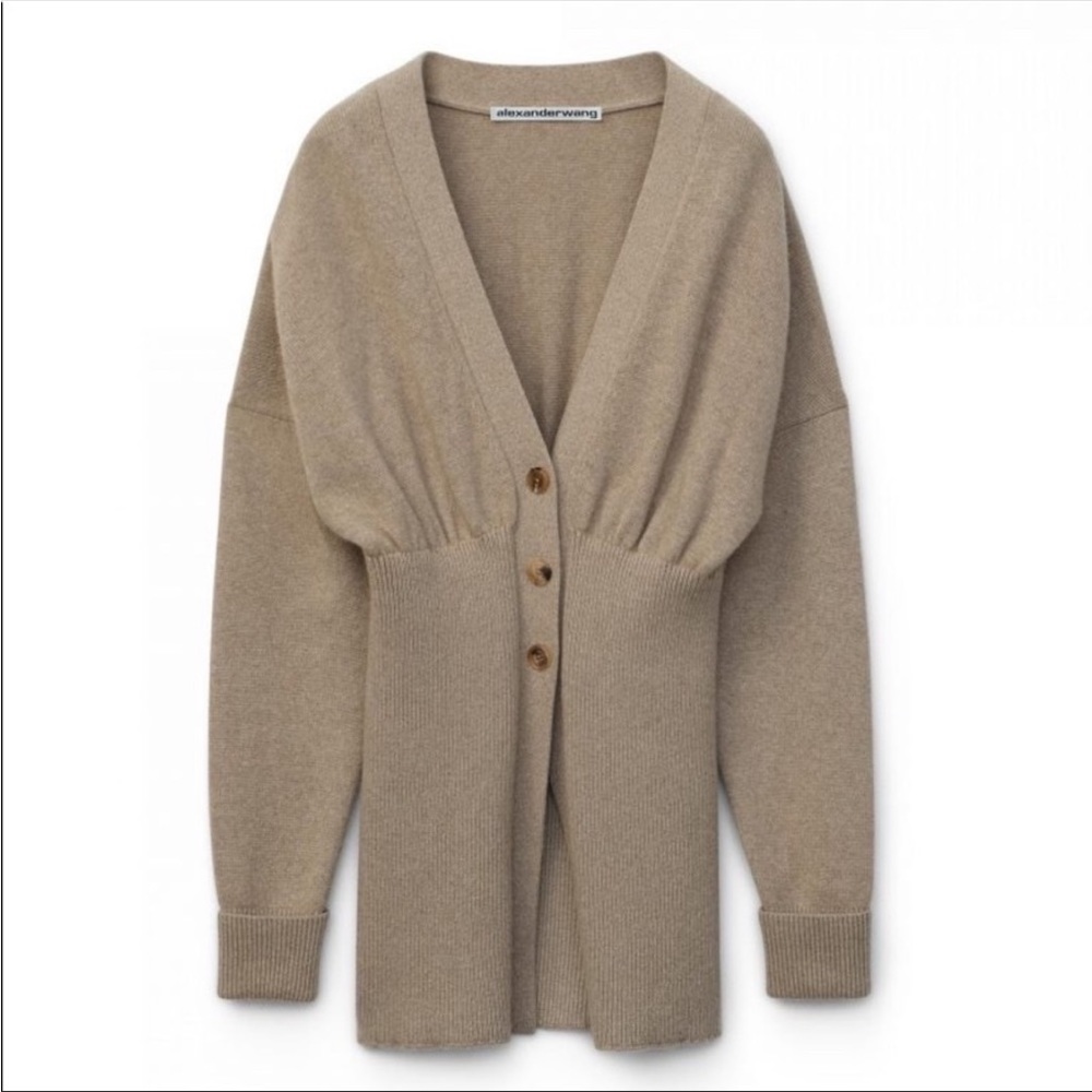 NWT Alexander Wang smocked waist cardigan LIGHT OATMEAL MELANGE L